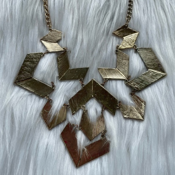 Gold and Red Aztec Geometric Statement Necklace - Picture 7 of 14